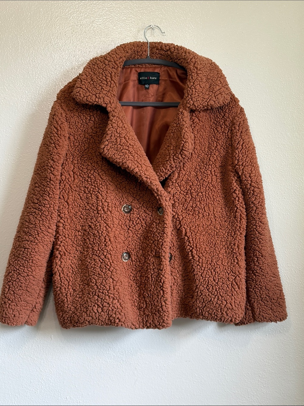 Women's Double-Breasted Teddy Coat in Rust